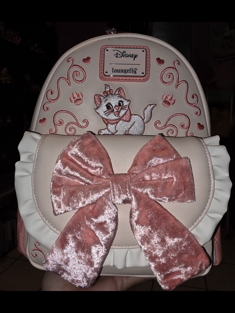 New! Loungefly Disney The Aristocats Marie Velvet Bow Mini Backpack